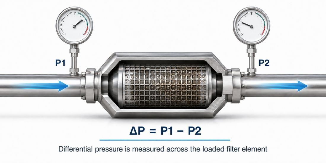 Differential pressure measured across a loaded filter element